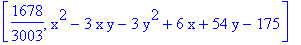 [1678/3003, x^2-3*x*y-3*y^2+6*x+54*y-175]